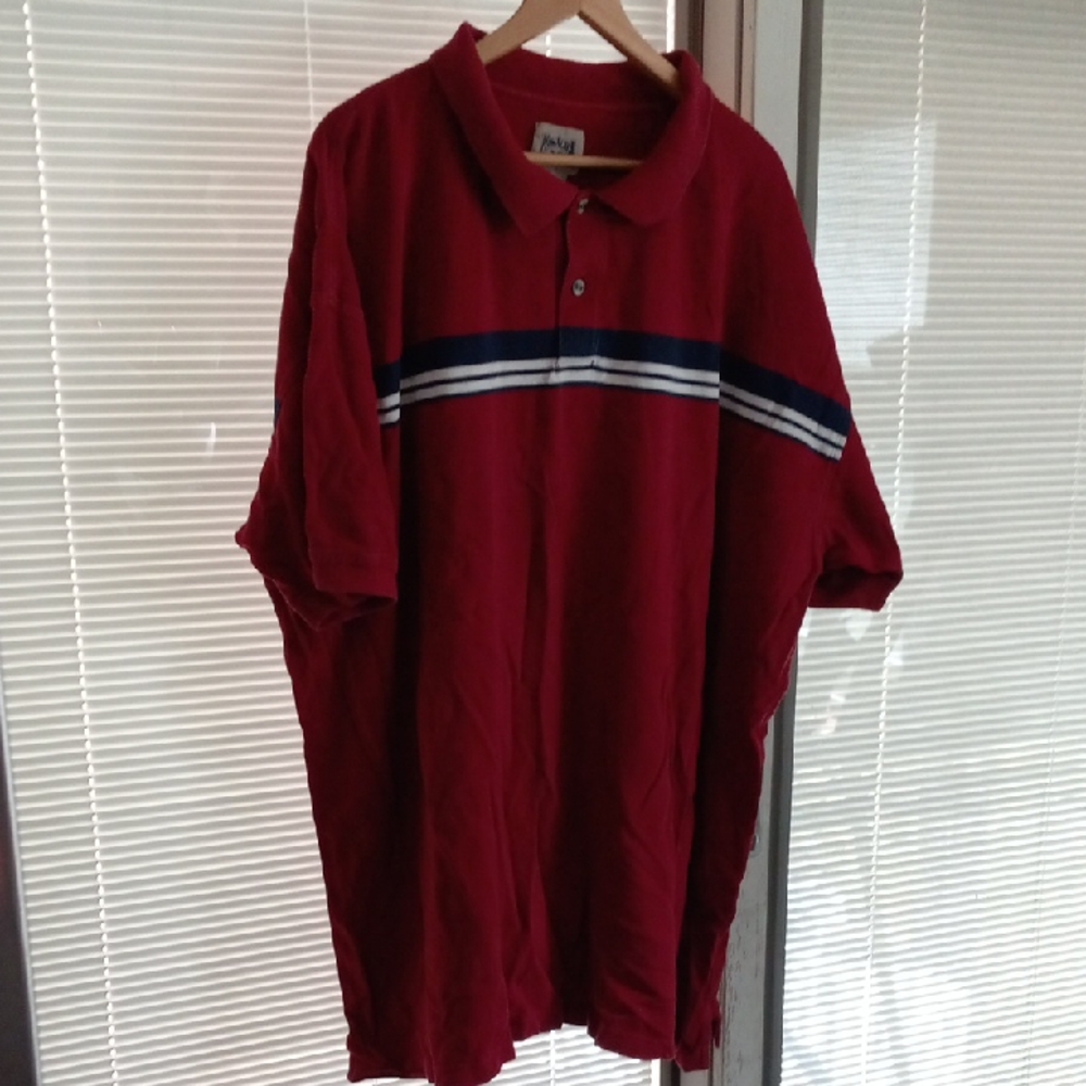 Himalaya Outfitters Men's Red Polo Shirt with Blue and White Stripes Size 5XL